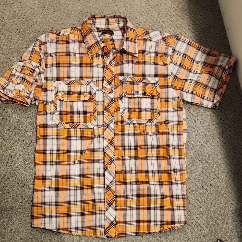 NEW Revolution In Design Orange Plaid Men's Shirt. Sz Large
